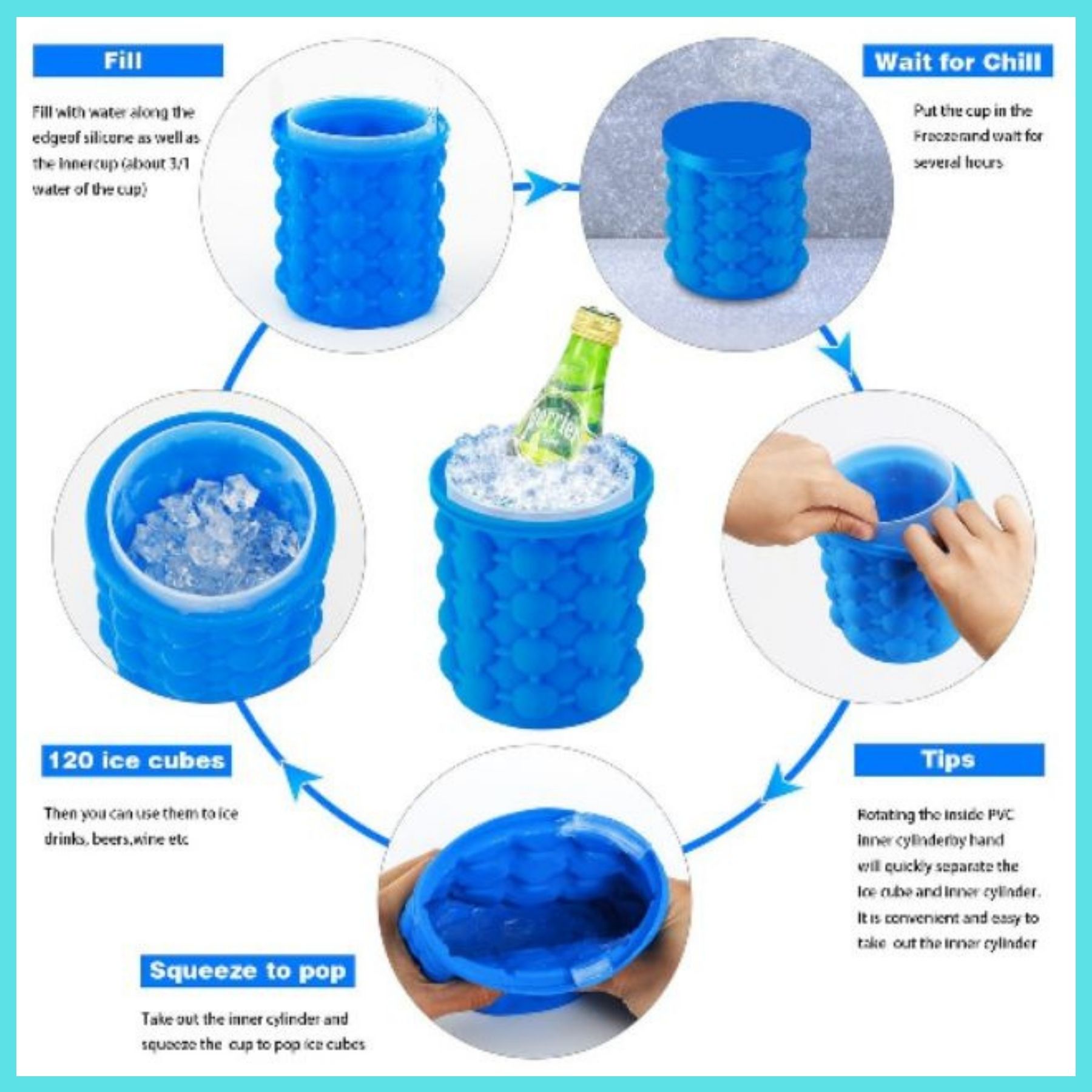 HUANGDOU The Ultimate Ice Cube Maker Silicone Bucket with Lid Makes Small Size Nugget Ice Chips for Soft Drinks, Cocktail Ice, Wine on Ice, Crushed Ice Maker