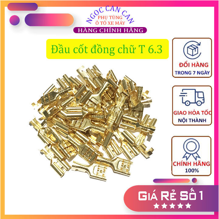 Đầu cos kẹp dây điện 6.3mm, cốt chữ t, đầu cos dây điện, cos gài 6.3