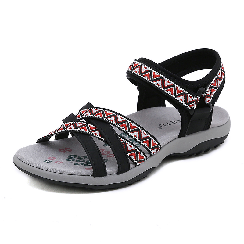 Spring and summer comfortable sport printed velcro large size flat women's sandals