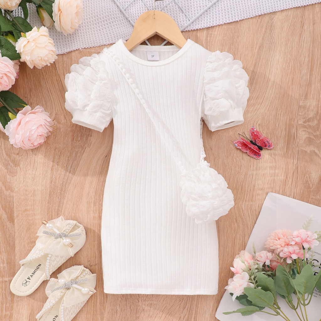 2024 Midi Kids Clothes Summer Short Sleeve Baby Girl Bodycon Dress Party Children Wrap Tight Dresses 3 4 5 6 7 8 Years.