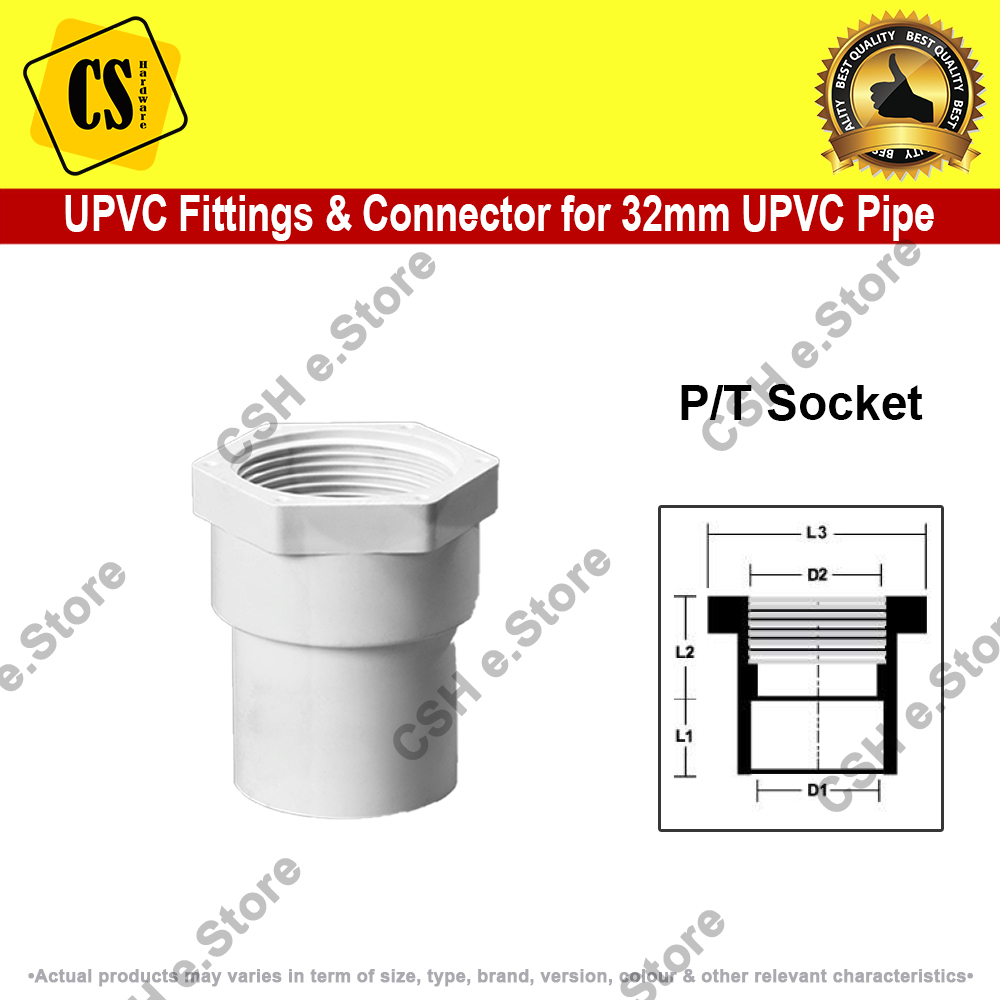 32mm UPVC Pipe Fitting Connector Sambungan Paip Putih Elbow PT Elbow 45 ...