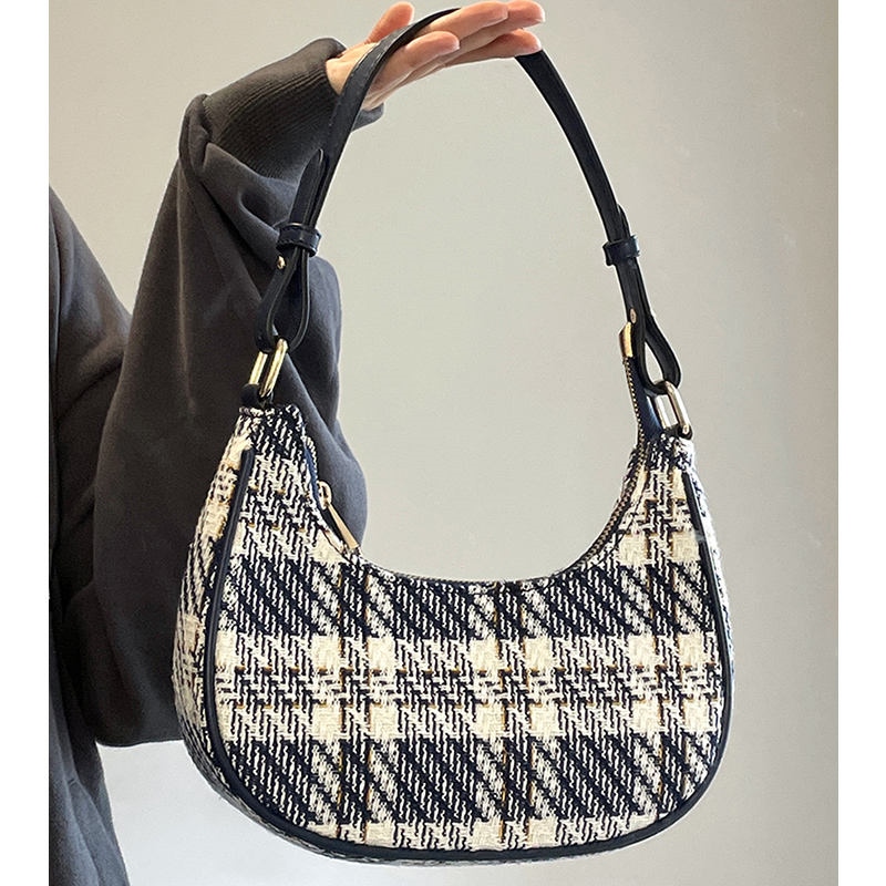 ZARAˉ ZARA Bag Women's Cross-Body Niche Design New Fashion Versatile Plaid  Pattern Crescent Shaped Shoulder Armpit Bag Portable