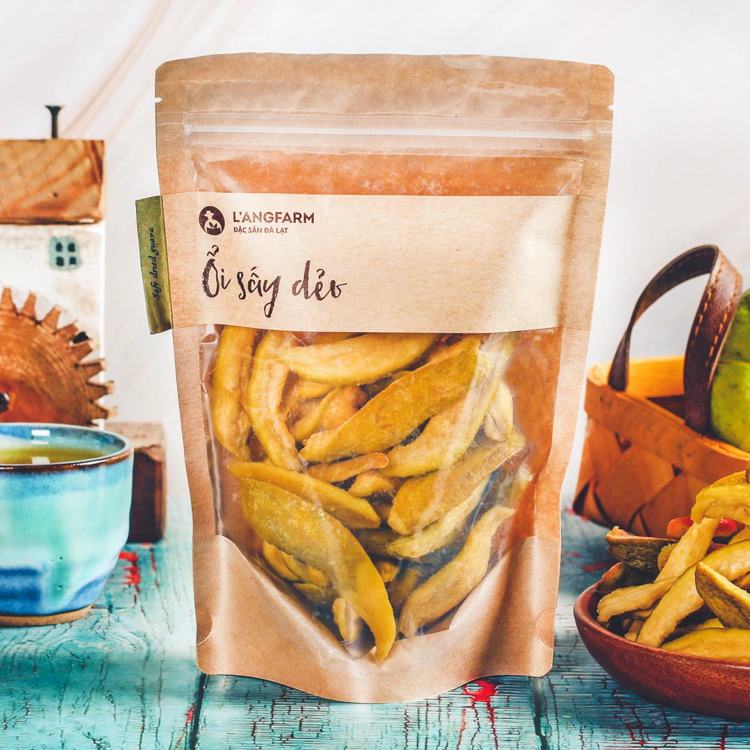 Ổi sấy dẻo L'angfarm, 225g, bịch, mẫu kraft 1 mặt trong