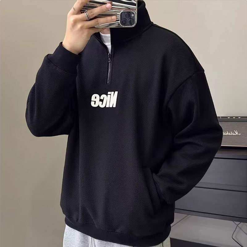 Men's Half Zip Stand Collar Pullover Sweatshirt Loose letter twill casual sweatshirt