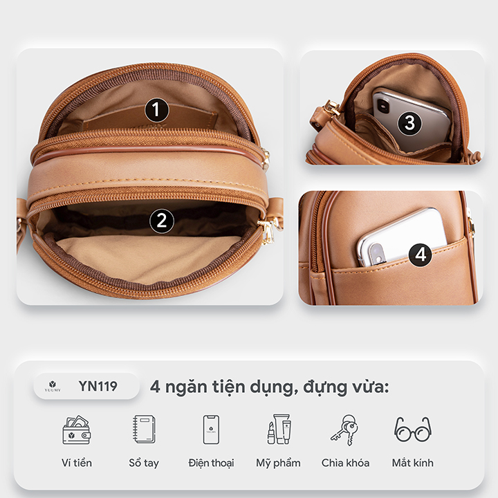 Túi Yuumy (Thời trang nữ đựng điện thoại size 12 - Túi đeo chéo da Seasand YN119)