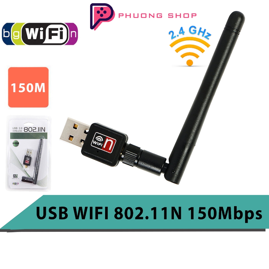 Giá rẻ- usb thu sóng wifi 802 có an ten - bộ usb thu wifi không dây 802.11n chuẩn 2.4g tốc độ 150mbps - 1 ăng ten dành cho máy tính pc, laptop- bh 3 tháng