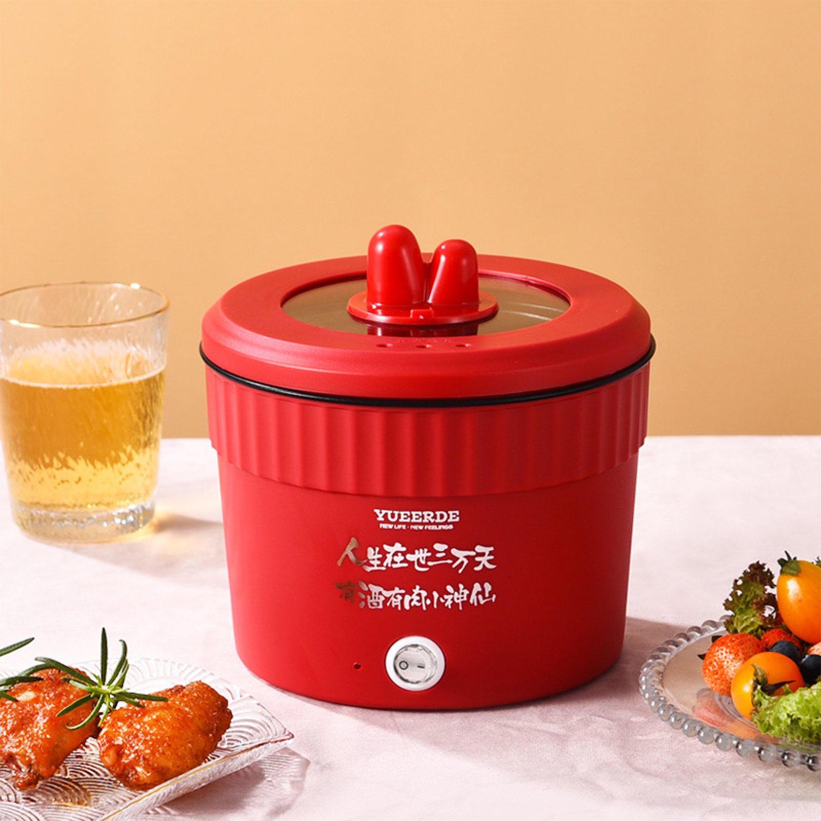Electric Hot Pot Rapid Noodles Cooker Electric Skillet with Nonstick Coating for Steak Egg Fried Rice Ramen Oatmeal Soup