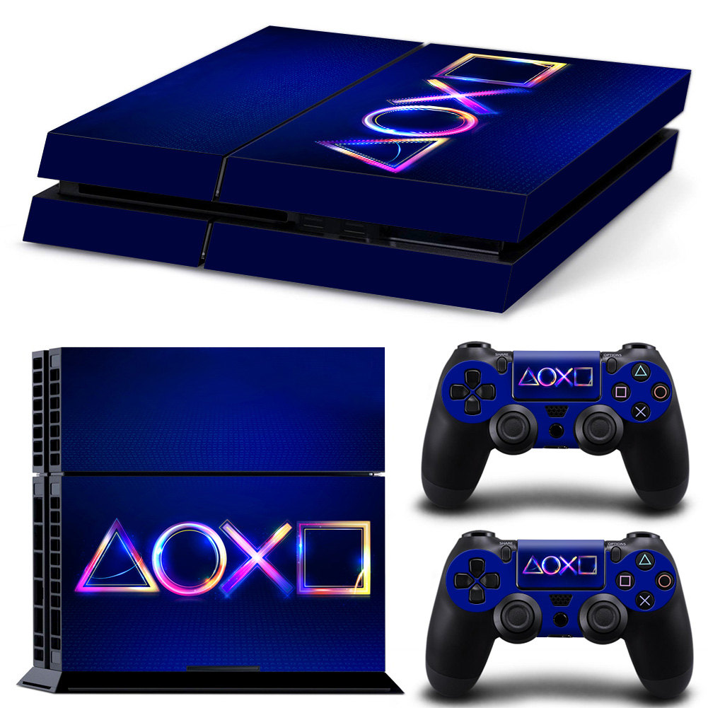 【Latest Style】 for PS4 console and 2 controllers skin sticker PS4 geometry design protective cover full set.