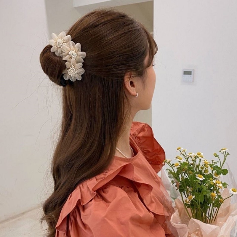 Dụng Cụ Búi Tóc Đính Hoa Vải Cho Nữ