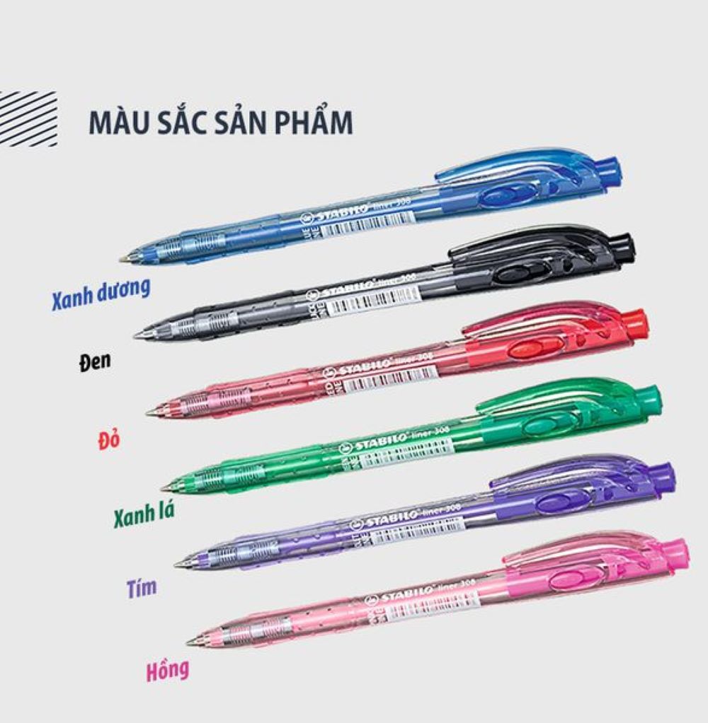 Bút bi STABILO Liner BP308F (Xanh biển, Đen, Đỏ, Hồng, Xanh lá, Tím)