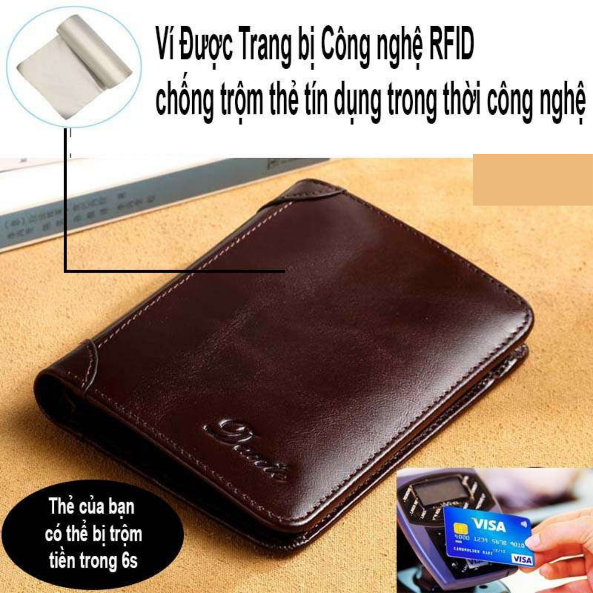 bóp nam da bò DANTE, ví nam da cao cấp thời trang