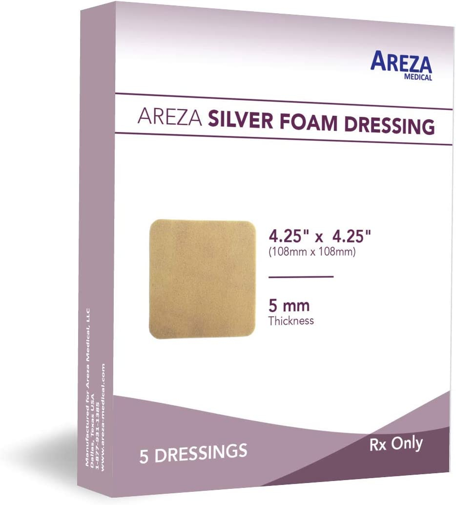 Areza Medical Areza Silver Foam Wound Dressing 4.25" x 4.25" Sterile 5 dressings per Box x1