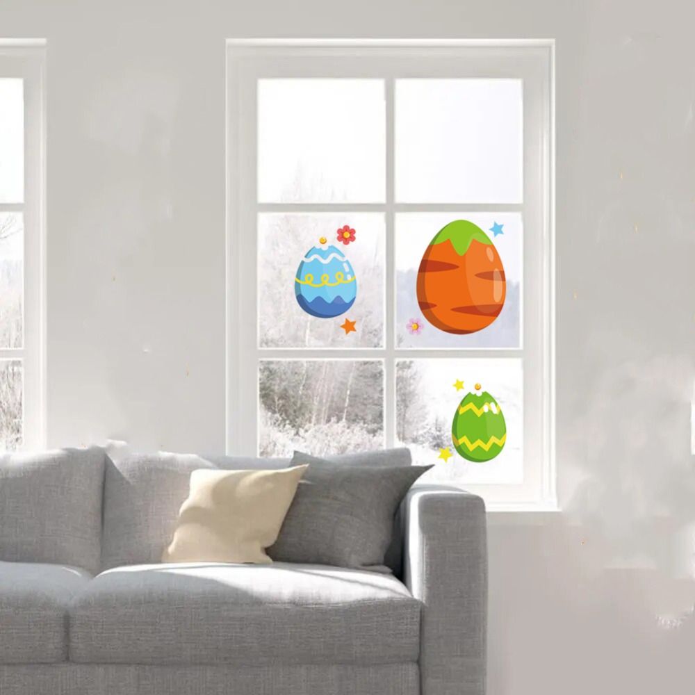 HIROCHAO Plastic Cartoon Easter Egg Window Stickers Static Decorative Easter Window Door Stickers Creative Colorful Carrot Egg Wall Sticker Home