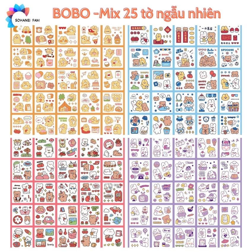 [HCM-Nhiều mẫu] Set 100 Tờ/ Set 25 Tờ Sticker (PET) Siêu Dễ Thương Cute Lạc Lối Dán Trang Trí Sổ Lưu Niệm, Ly, Cốc, Điện Thoại, Laptop...-SOHANEI FAM