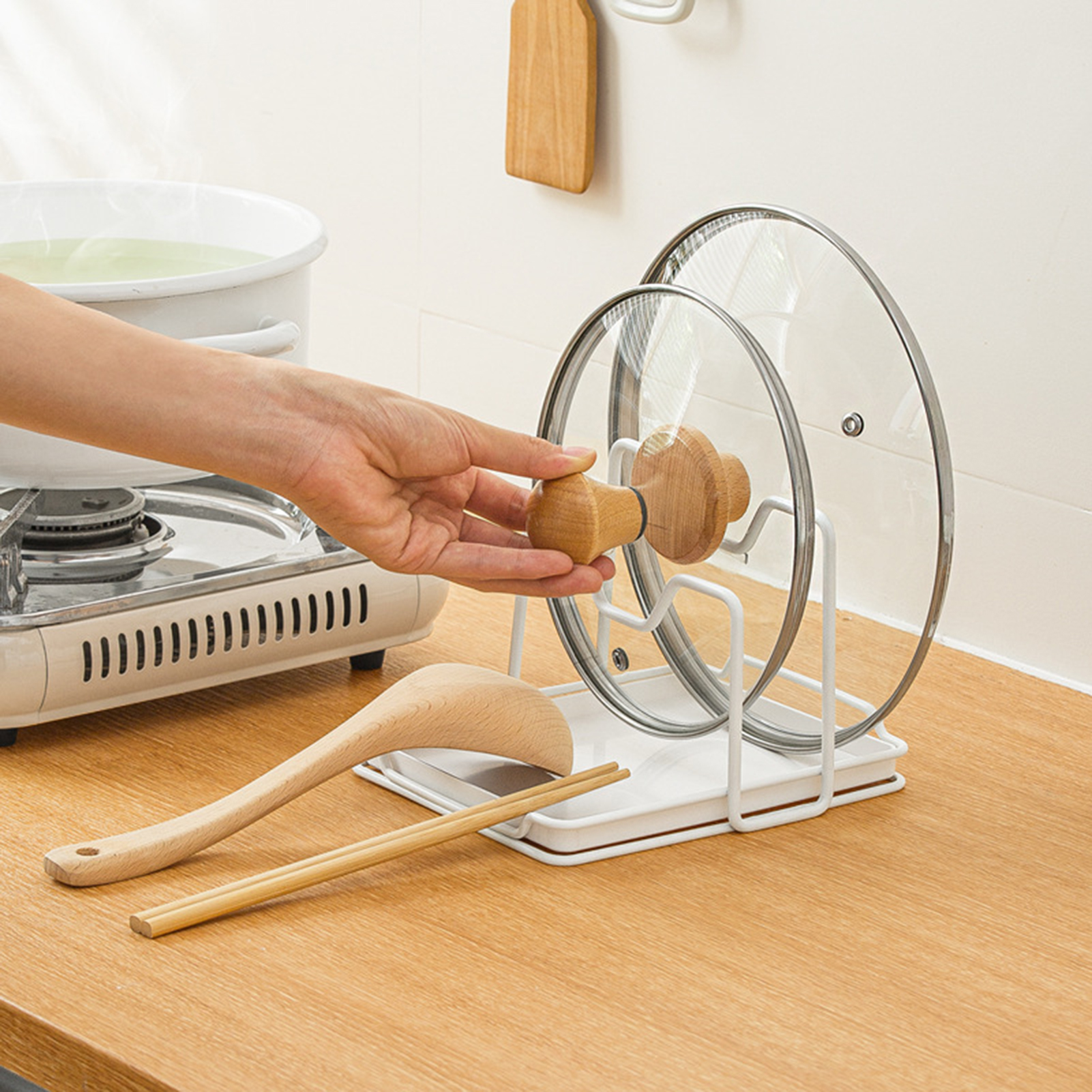 Pot Lid Holder Space-saving Non-Slip Quick Drainage Kitchen Tool Shovel Spoon Rest Cutting Board Stand for Restaurant