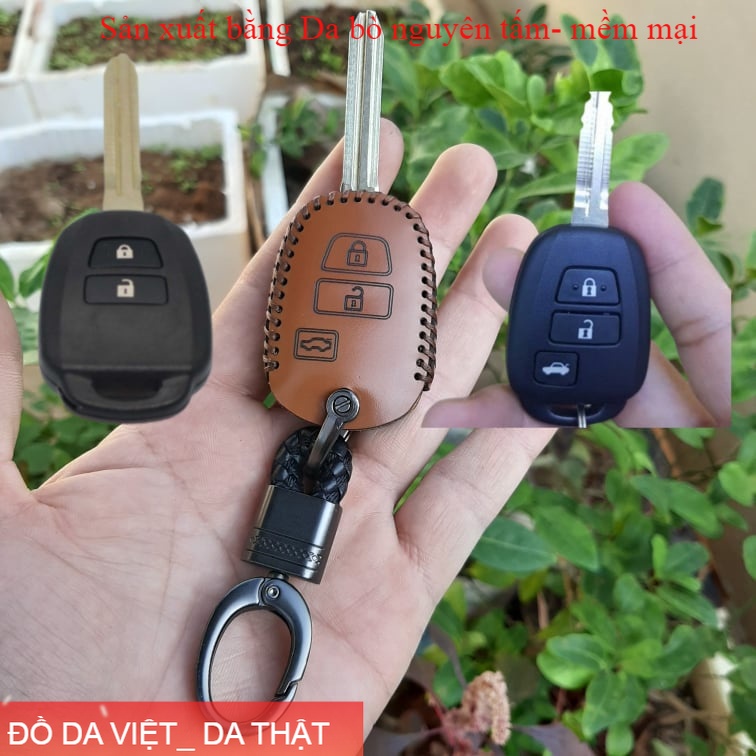 Bao da chìa khóa vios e&g 2014-2018, vios e 2019-2023.da bò nhập khẩu, khắc tên + số đt chủ xe