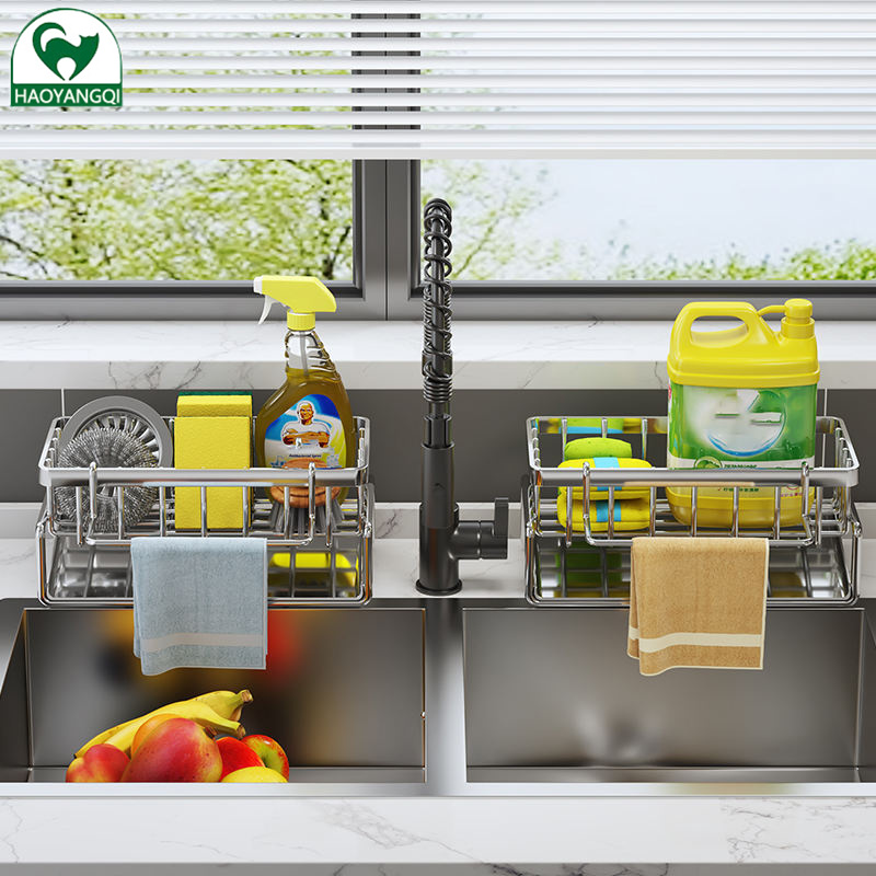 Kitchen storage rack, household drainage rack, vegetable sink, sink rack, save space,cloth rack, sponge steel wire ball, cleaning cloth storage rack