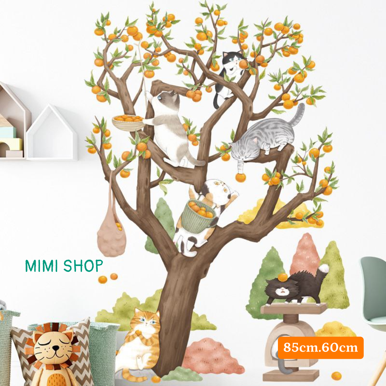 Decal dán tường Hình Mèo trèo cây