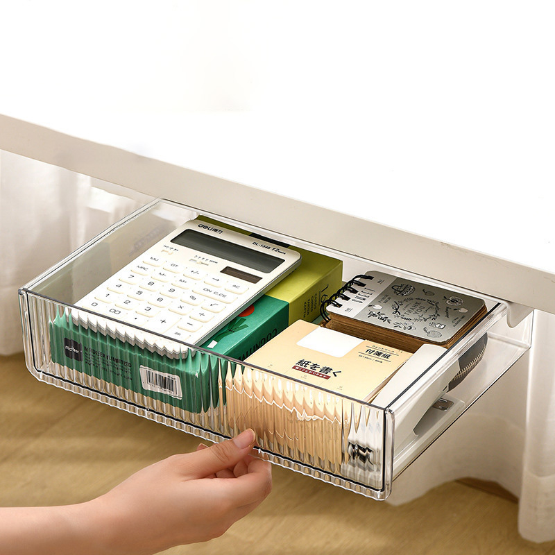 Storage box Invisible storage box under the desk Drawer type punch-free plastic covered Desktop storage box Office stationery shelf Storage box Hide the storage box