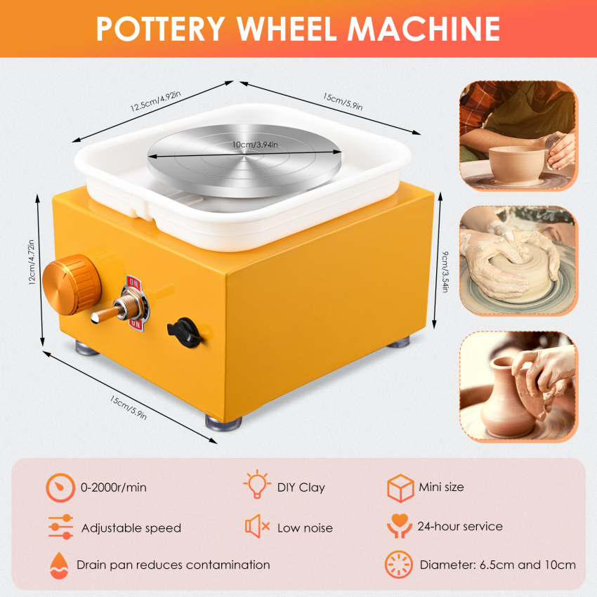 Mini Ceramic Wheel, Ceramic Wheel 6.5cm/10cm Rotary Table Mini Ceramic Machine Electric Ceramic Wheel DIY Clay Tool With Tray For Ceramic Work Ceramic Clay Art Crafts