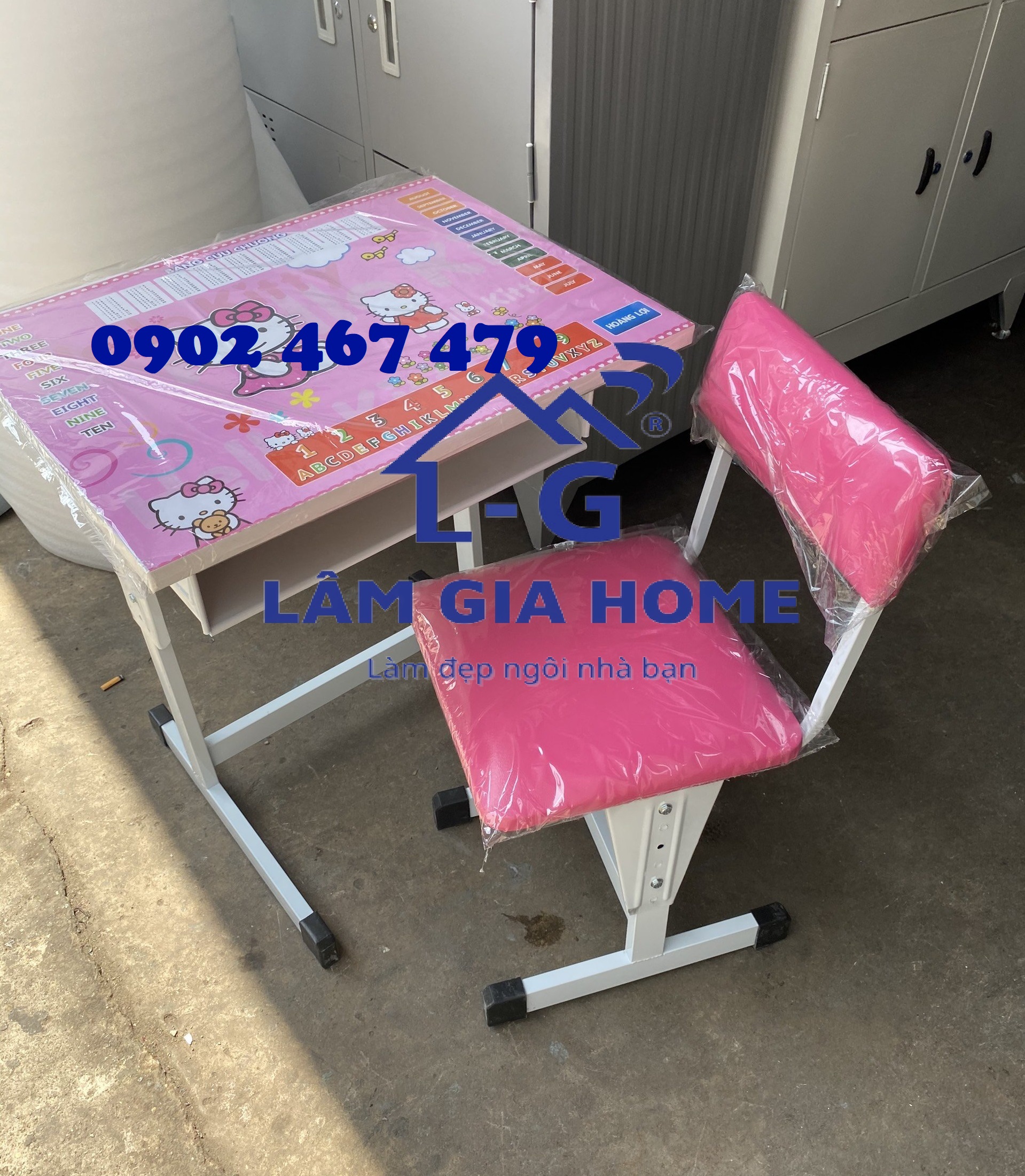 Bàn học sinh chân sắt màu hồng - freeship