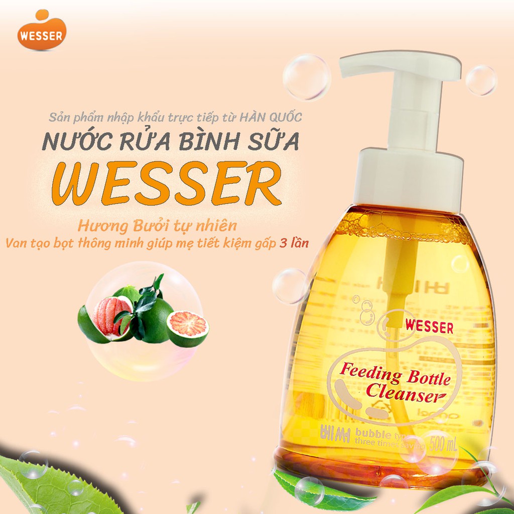 Nước rửa bình sữa kháng khuẩn 500ml + dụng cụ vệ sinh cọ rửa bình sữa 360 độ wesser