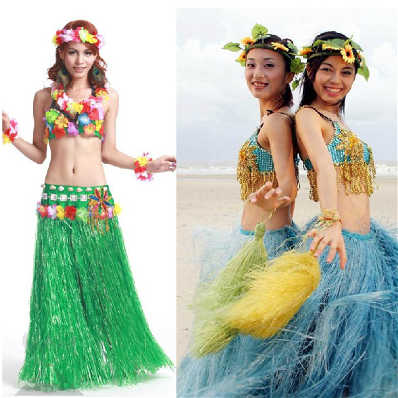 Hawaiian Dress Skirt Hula Grass Skirt With Flower Accessories Adult Lady  Costum!