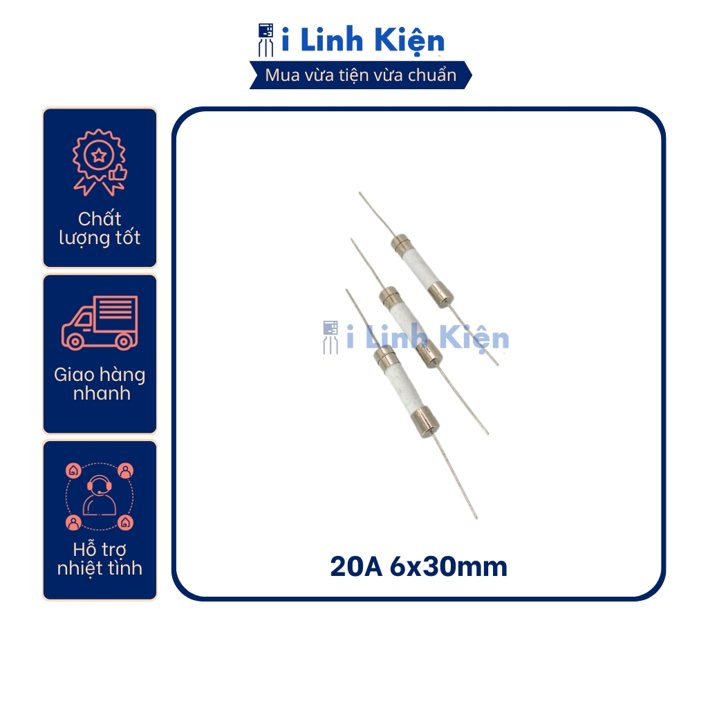 Cầu chì sứ 250v 20a chân cắm 6x30mm combo 10 con đảm bảo chất lượng.