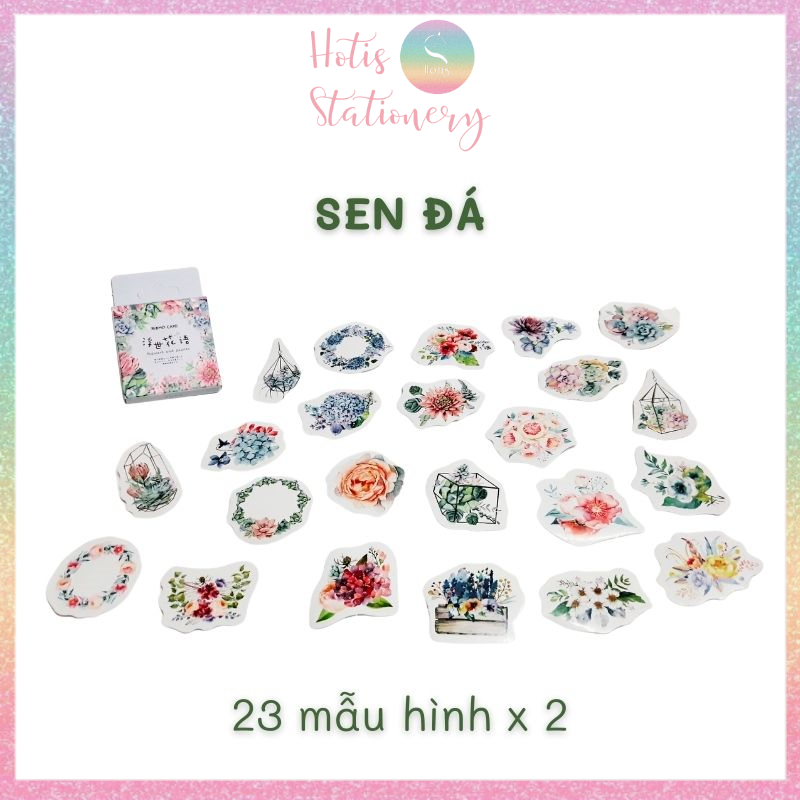 Sticker hình lá cây, cây xanh trang trí sổ DIY - Hộp 45 hình dán