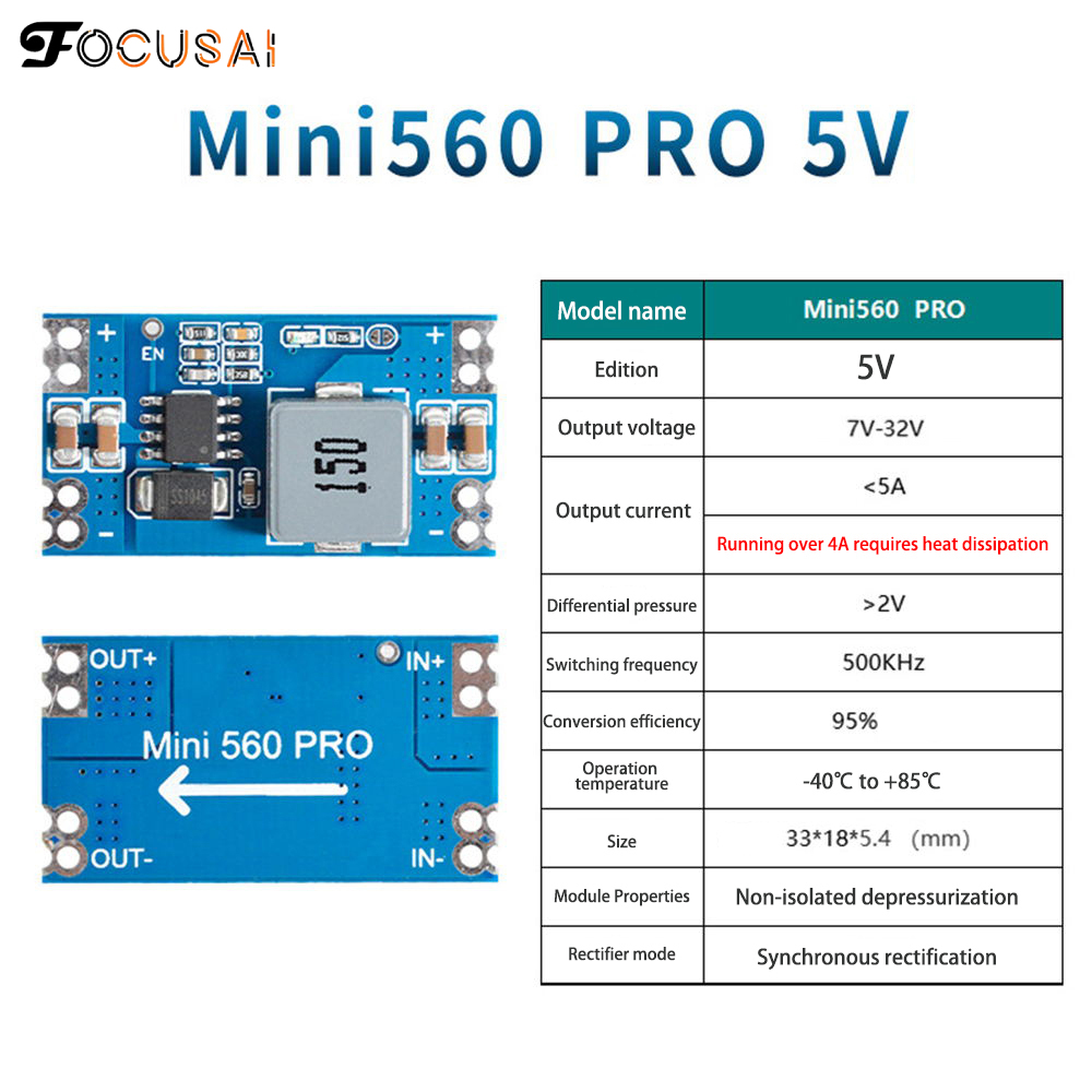 Focusai Hiệu Quả Cao Đầu Ra 3.3V 5A Mini560 Bước Xuống DC-DC Chuyển Đổi Điều Chỉnh Điện Áp Buck Ổn Định Mô-đun Nguồn