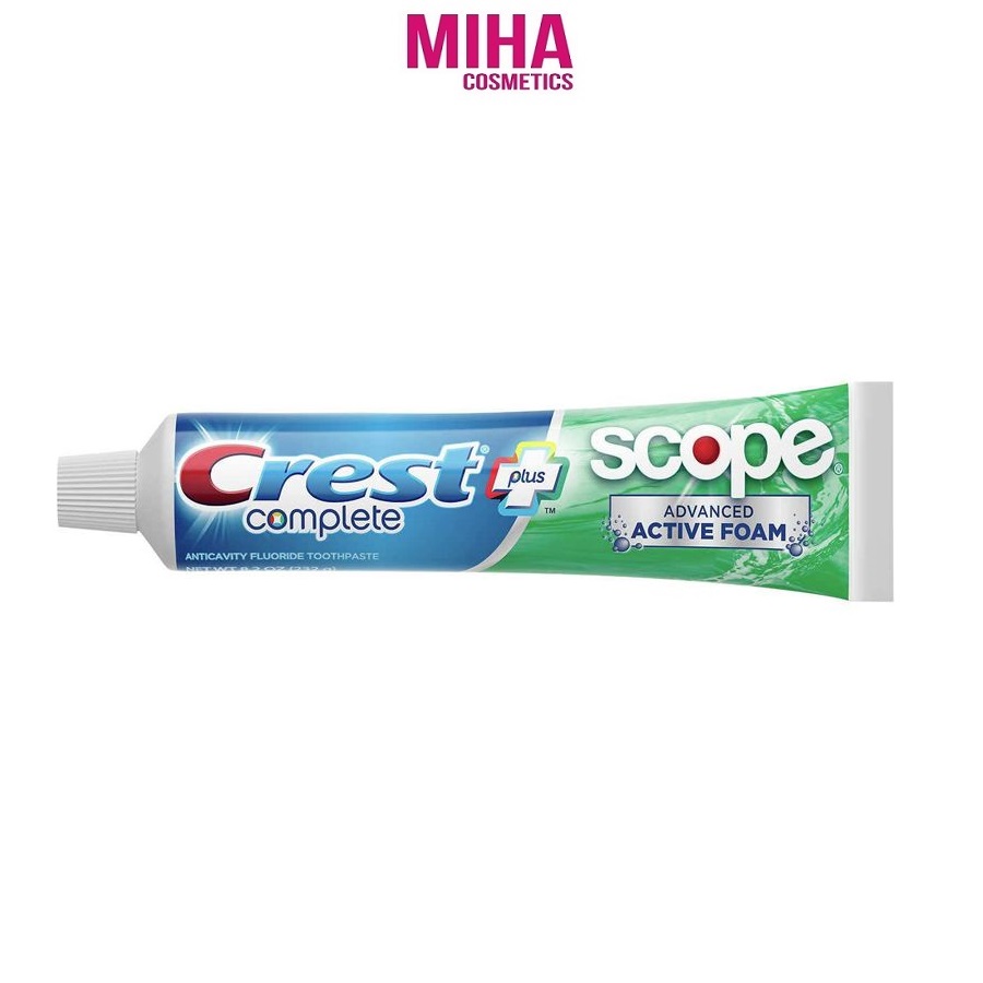 Kem Đánh Răng Kết Hợp Nước Súc Miệng Crest Complete Extra Whitening Scope USA