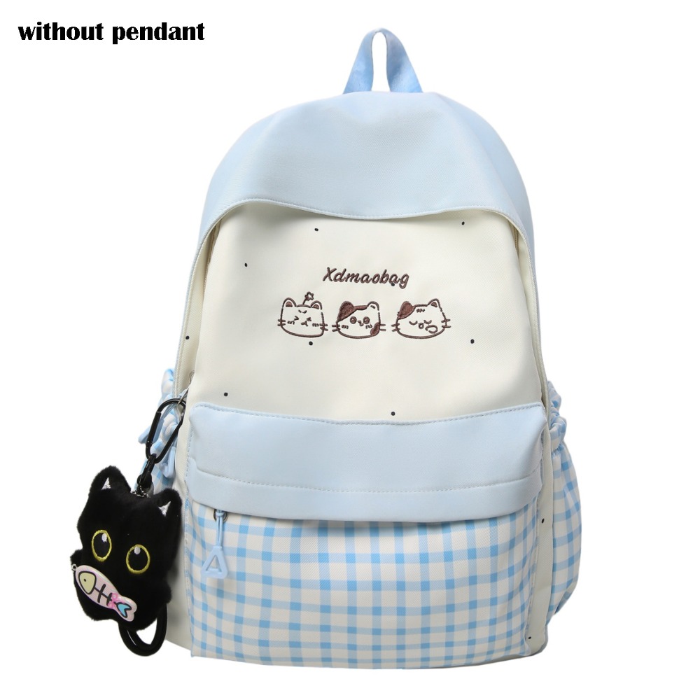 New%20Cat%20Checkered%20Pattern%20Women%20Backpack%20Large%20Capacity%20Nylon%20Travel%20Bag%20Casual%20Portable%20Schoolbag%20School%20Use%20-%20Image%209