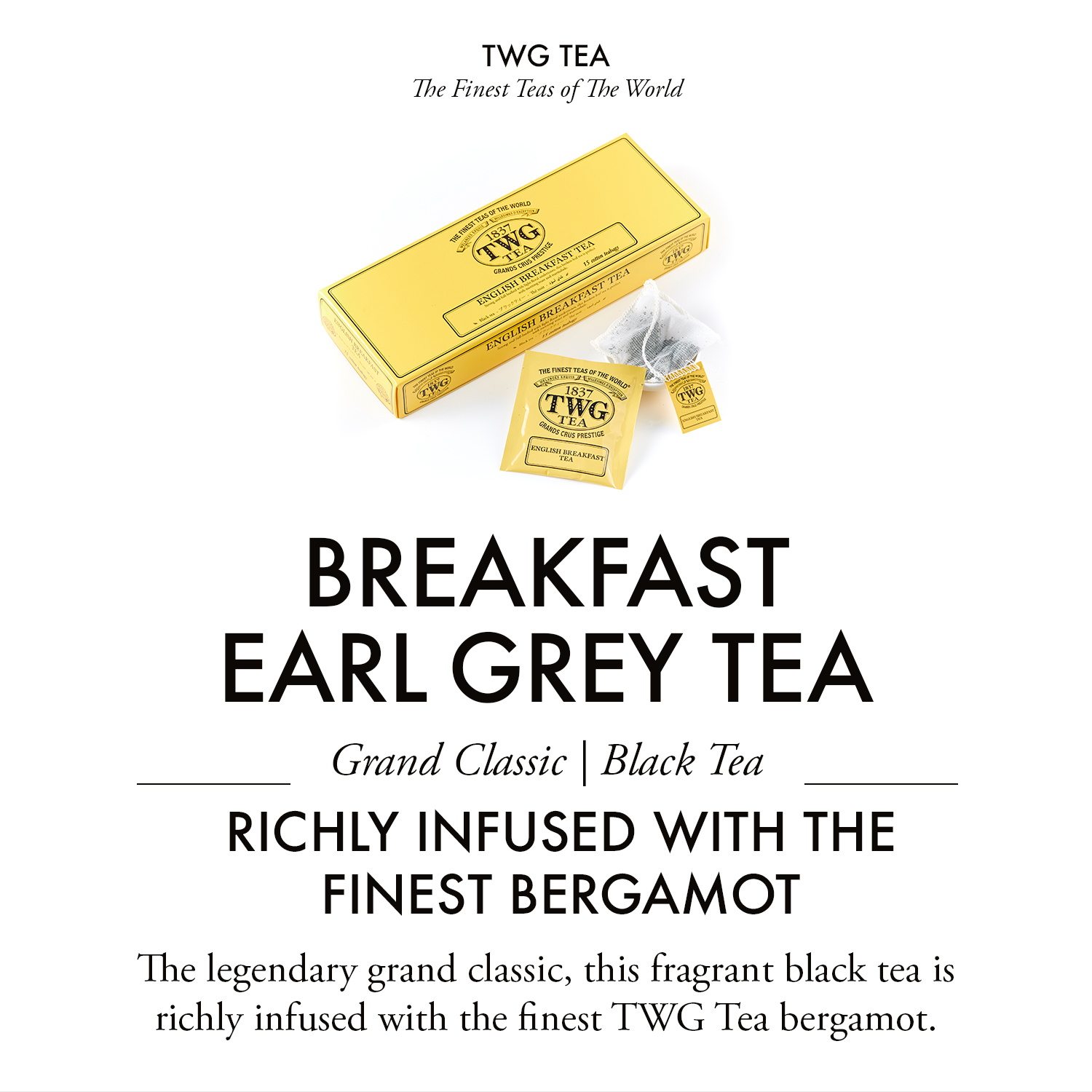 TWG Tea | Breakfast Earl Grey, Black Tea Blend in 15 Hand Sewn