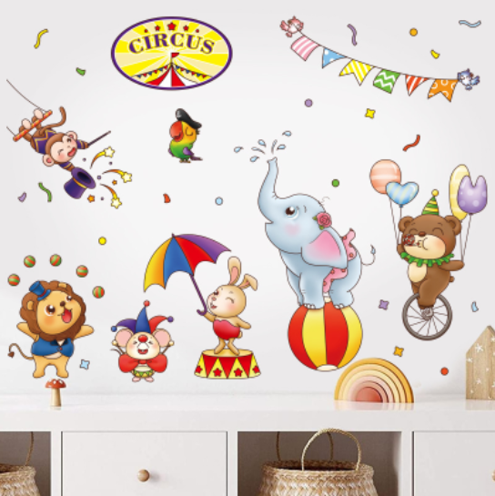 Decal trang trí tường - Rạp xiếc thú dễ thương