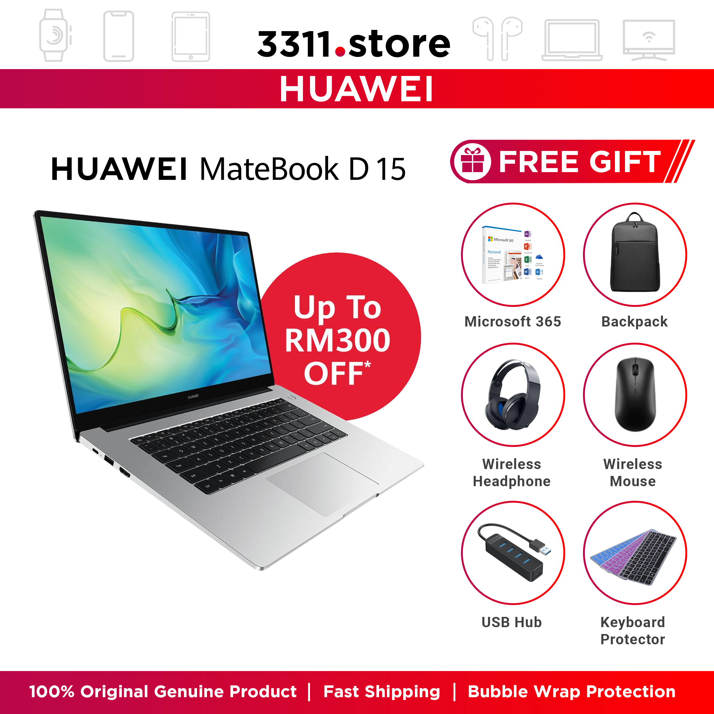 HUAWEI MateBook D15 i5 8gb + 512gb i3 8gb + 256gb [ 1 year warranty by HUAWEI Malaysia ] HOT