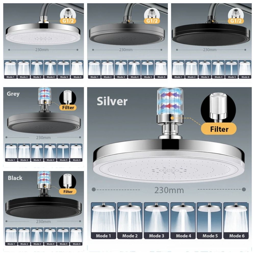 Shower Faucet Accessories 6 Modes Rainfall Shower Head High Pressure ...