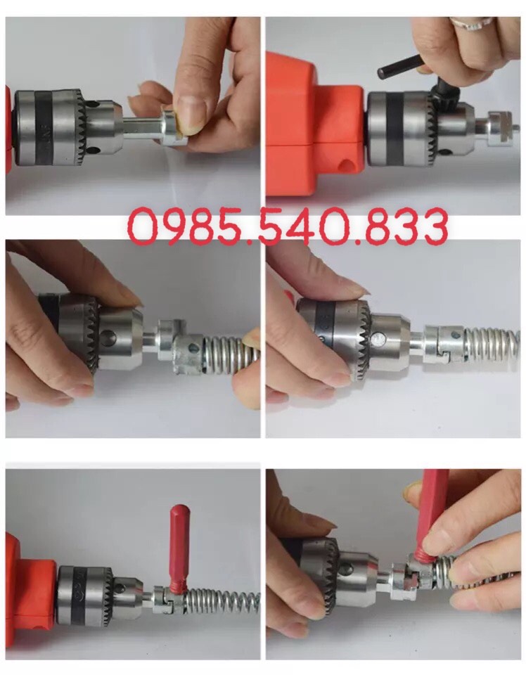 Dây thông tắc cống dùng cho máy khoan ( 18m dây + 6 đầu thông + đầu kết nối máy khoan )