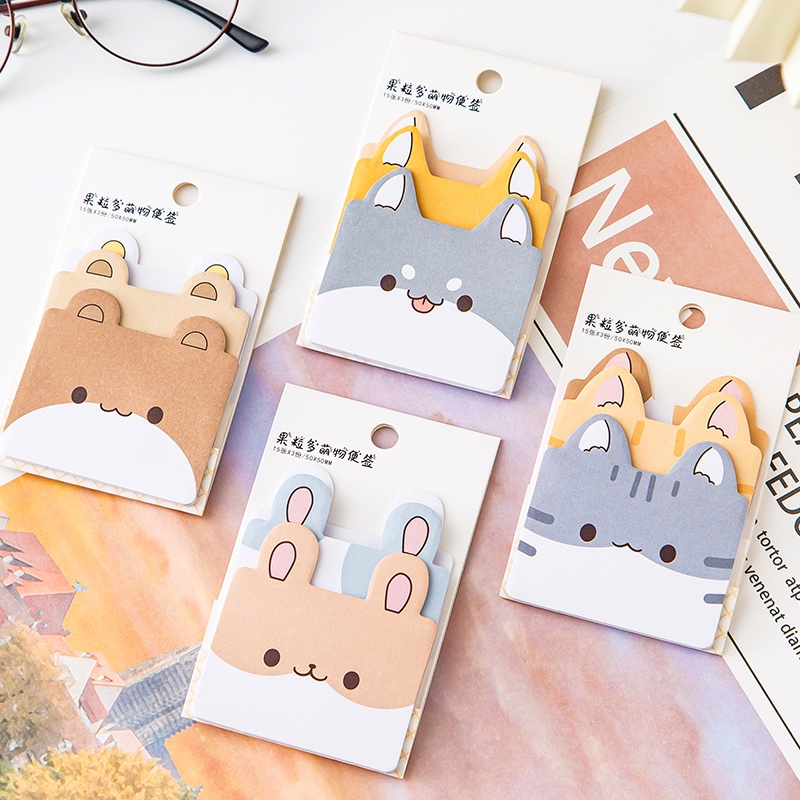 45 Sheets Japanese Cartoon Pet Series Sticky Notes Student Tearable Note Paper Set