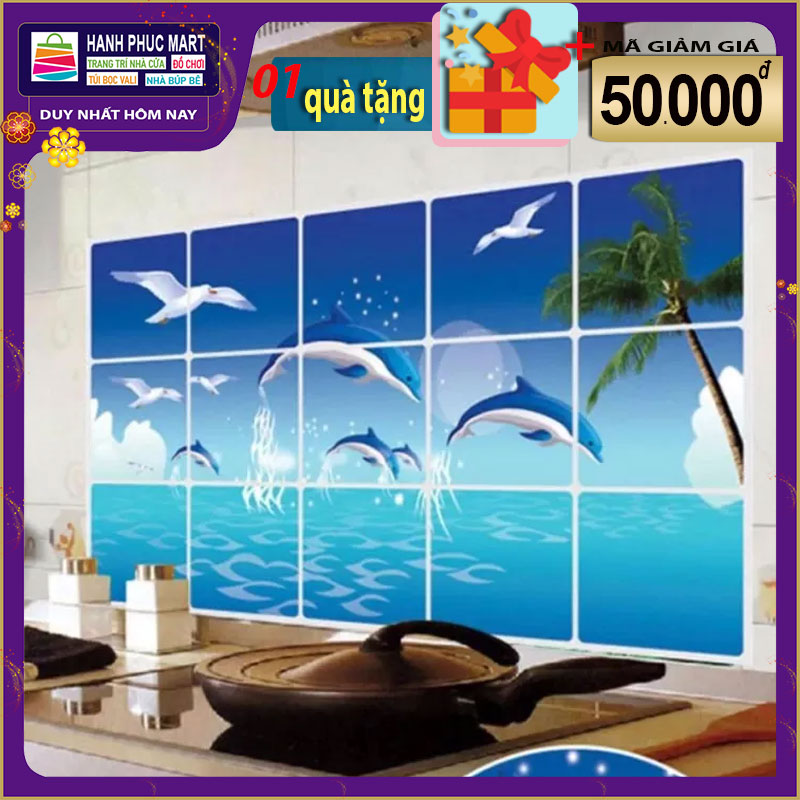 giấy dán bếp chống dầu mỡ Decal giấy dán tường Dán Bếp - Cá heo Miếng dán bếp,chất liệu cách nhiệt chống thấm dầu mỡ không thấm nước chịu nhiệt tốt