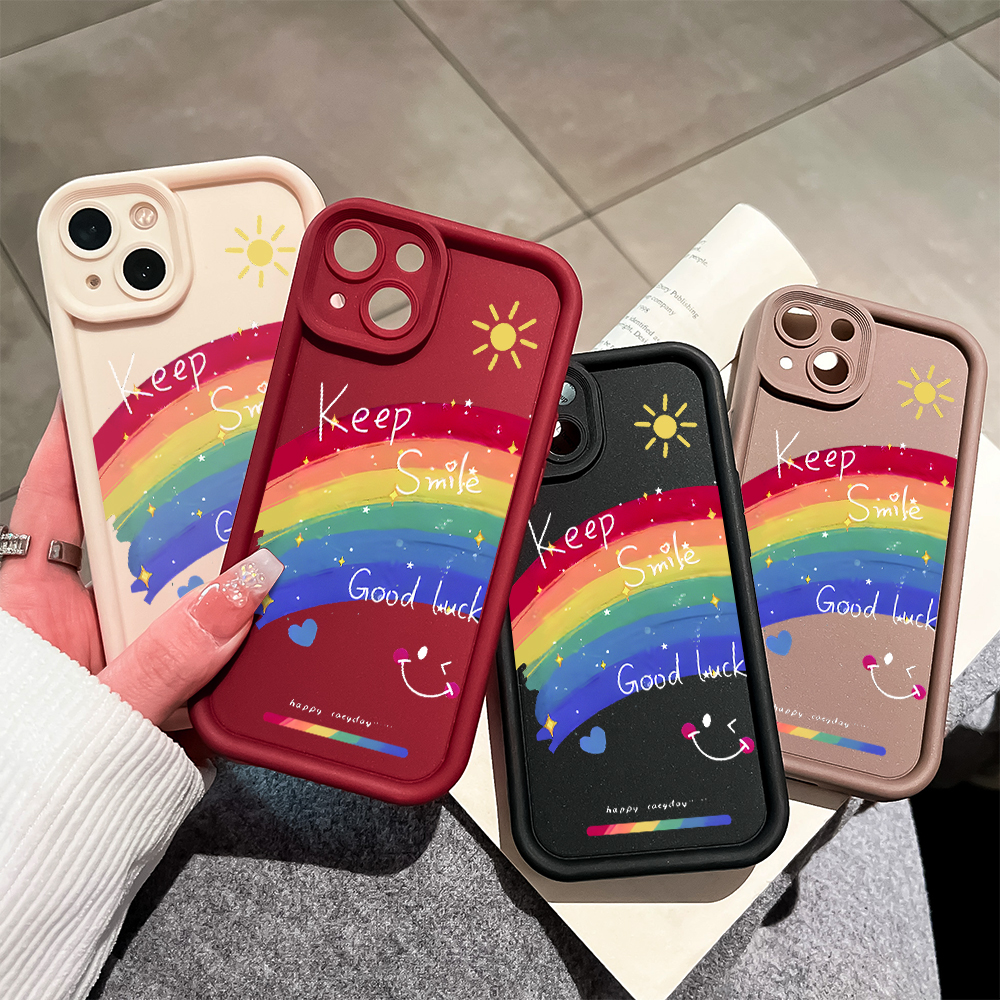 ZCSIBORUI for Redmi 13 Xiaomi Poco M6 4G Back Cover Colorful Rainbow Smile Face Pattern Soft Camera Protection Rubber Square Ladder Phone Case. 