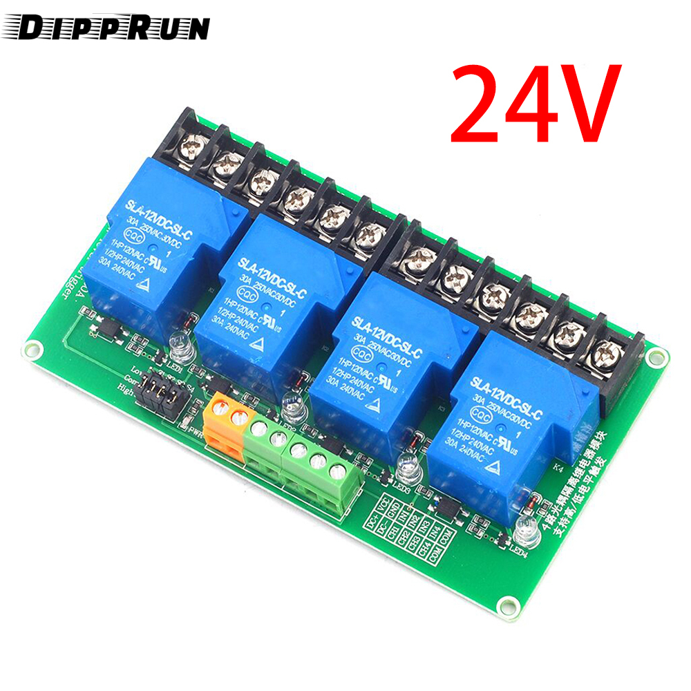 DIPPRUN AC250V 30A 4 Channel Relay Module High Power DC5V 12V 24V High Low Level Trigger Switch Module