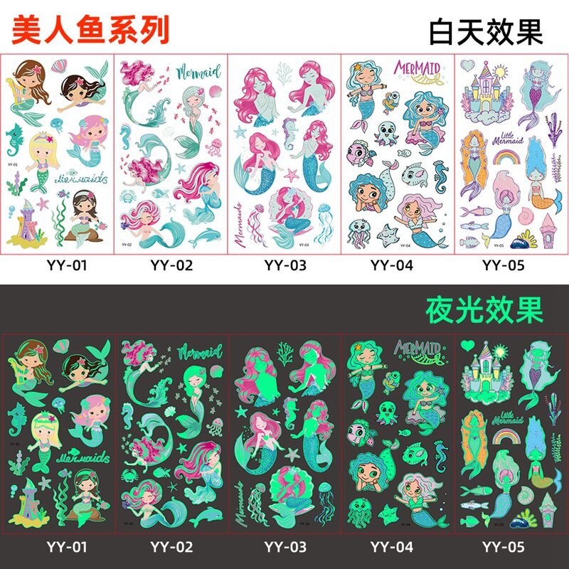 10Pcs/Set Children Cartoon Animals Mermaid Unicorn Temporary Tattoo Stickers Baby Shower Kids Body Tattoos Mermaid Party Decoras