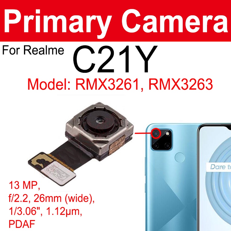 Front Rear Main Camera For OPPO Realme C21Y Primary Back Front Selfie Camera Module Flex Cable Replacement Parts