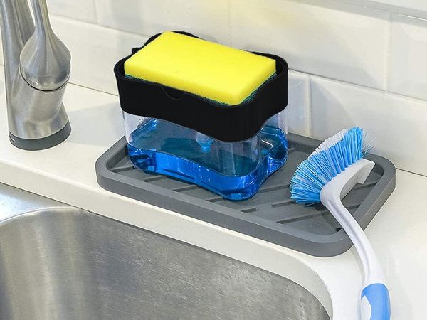 NEW 2 In 1 Scrubbing Liquid Detergent Dispenser Press Type Liquid Soap Box Pump Organizer Sponge Kitchen Bathroom Supplies. 