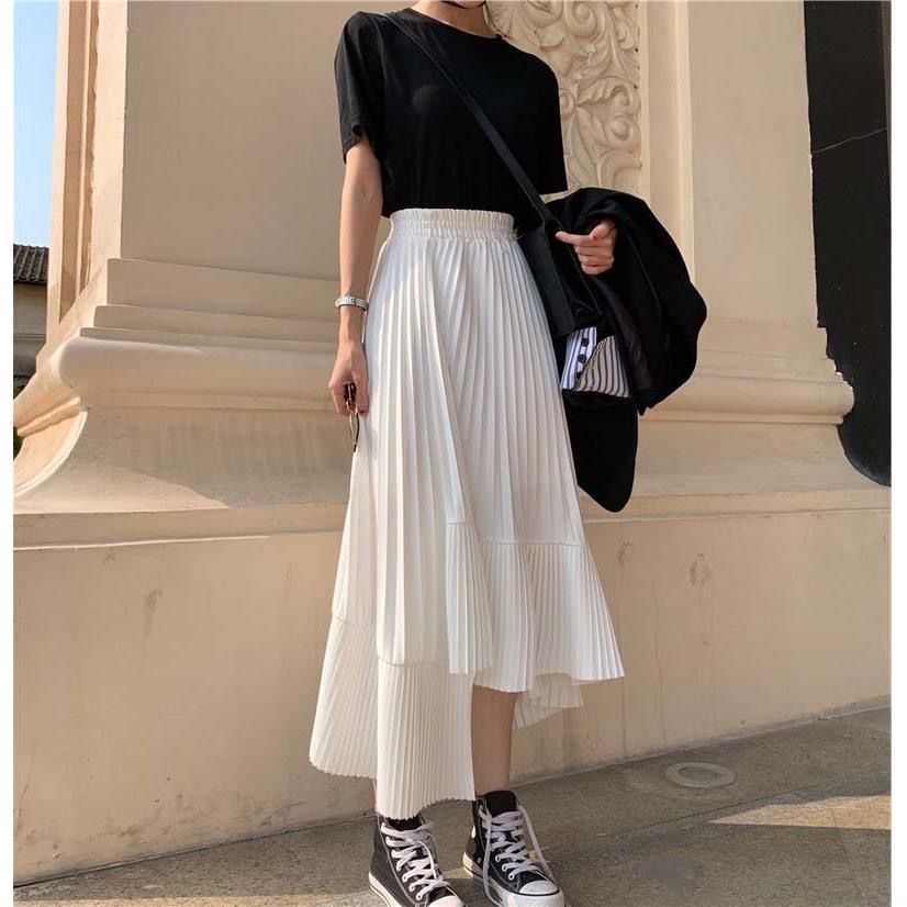 Irregular Pleated Chiffon Half Skirt Female Spring 2023 New Korean Version High-waisted A-line Skirt Big Swing Pleated Skirt