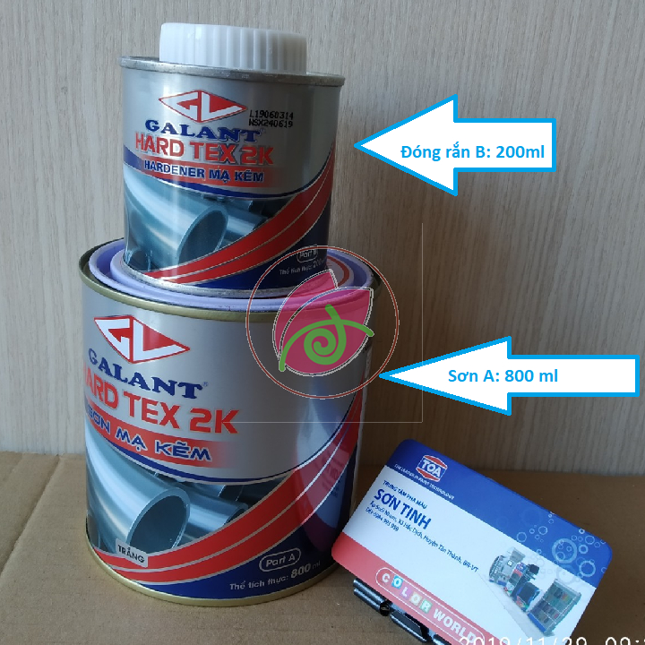 (nhiều màu) Sơn sắt MẠ KẼM epoxy Galant - HARD TEX 2K epoxy - 2 thành phần- Loại 800ml