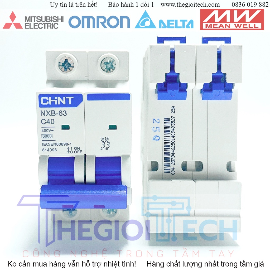 Aptomat MCB 2 Pha NXB-63 Chint 6A~63A Dòng Cắt 6kA