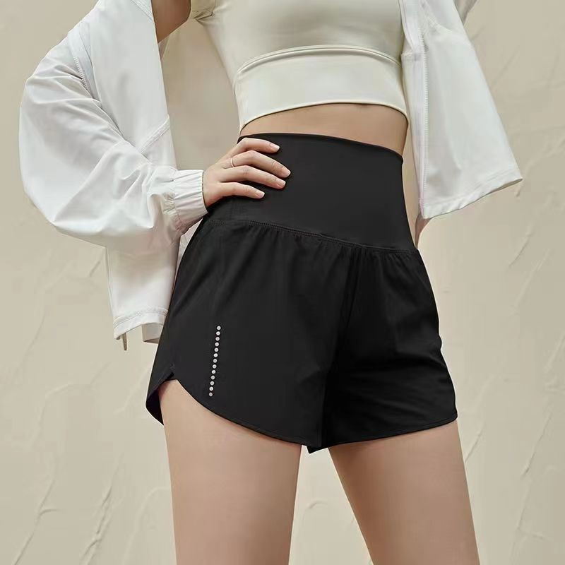 Lizard Casual high waist -abdomen sports short pants female thin fitness double -layer anti -walking yoga speed dry pants