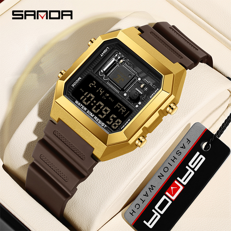 SANDA Youth Personality Electronic Components Cool Sports Waterproof Digital LED Men's Watch Gift Tiktok Same Style SD6216-5.