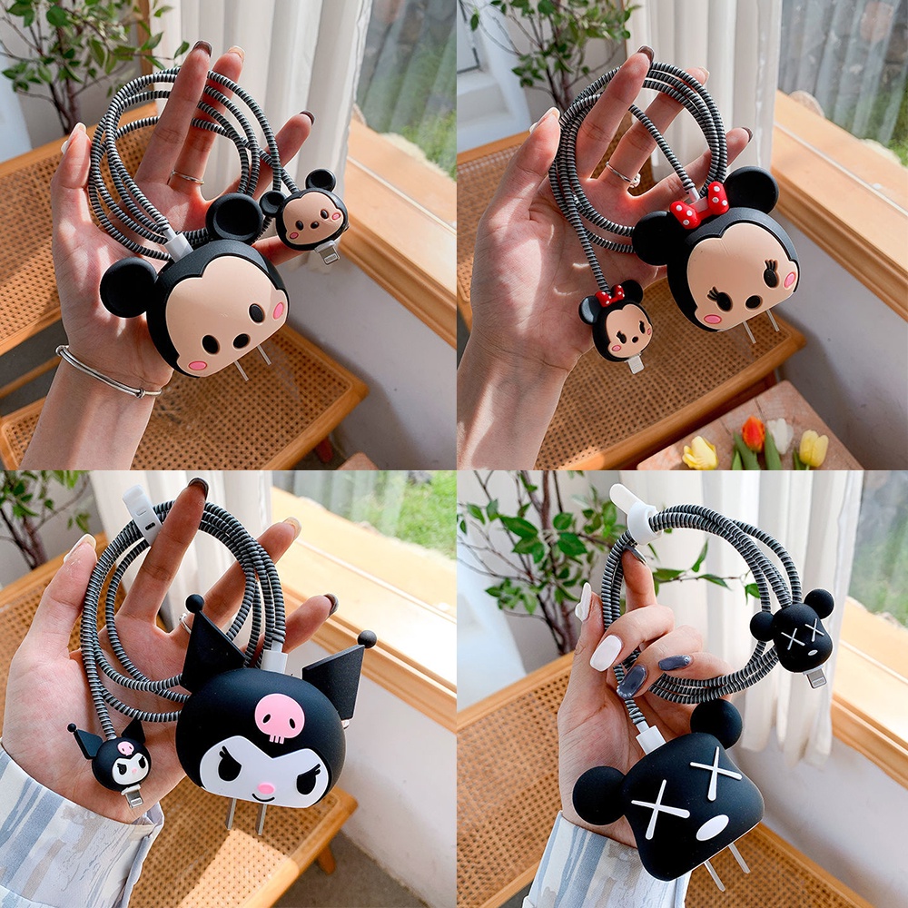 4pcs/set Charger Protector compatible with iPhone 18W/20W Cute Cartoon Soft Silicone Cord Protector Charging Cable Cover compatible with iPhone 13 12 Charger [cchoice]
